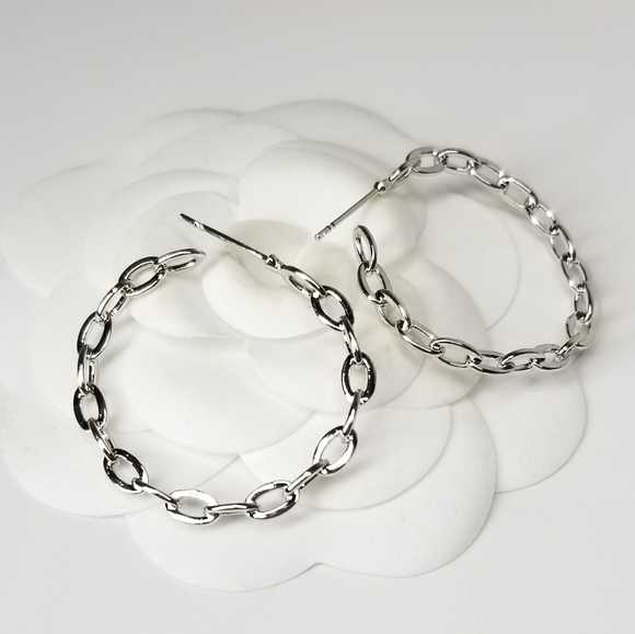 NEW Paperclip Chain Links Hoop Earrings - Picture 5 of 7